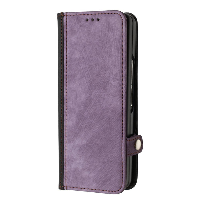 Double Fold Leather Phone Case With Side Buckle For Samsung