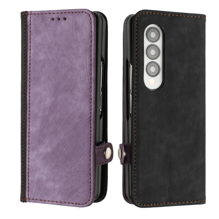 Double Fold Leather Phone Case With Side Buckle For Samsung