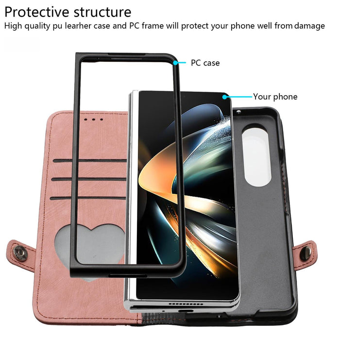 Double Fold Leather Phone Case With Side Buckle For Samsung