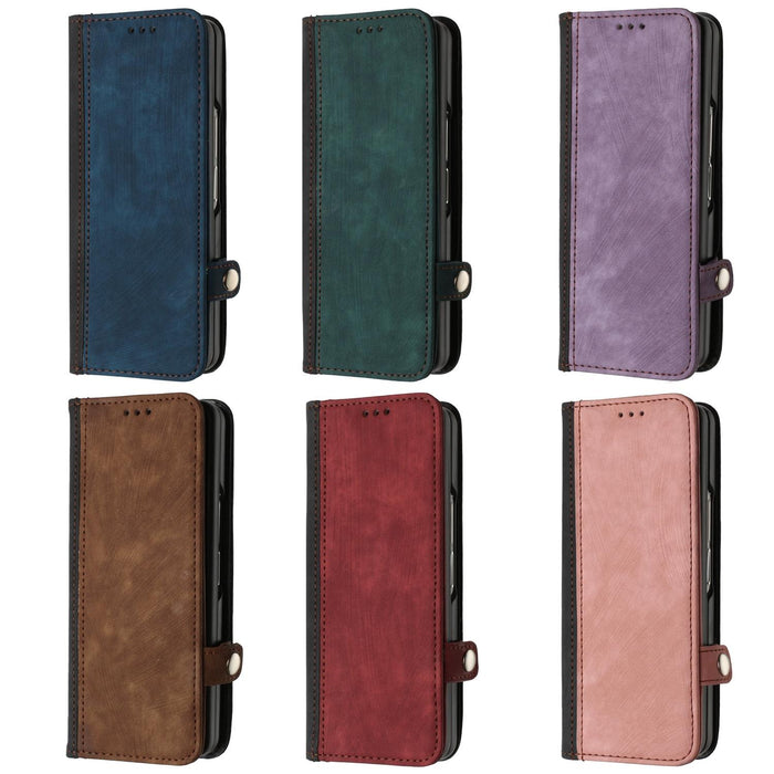 Double Fold Leather Phone Case With Side Buckle For Samsung