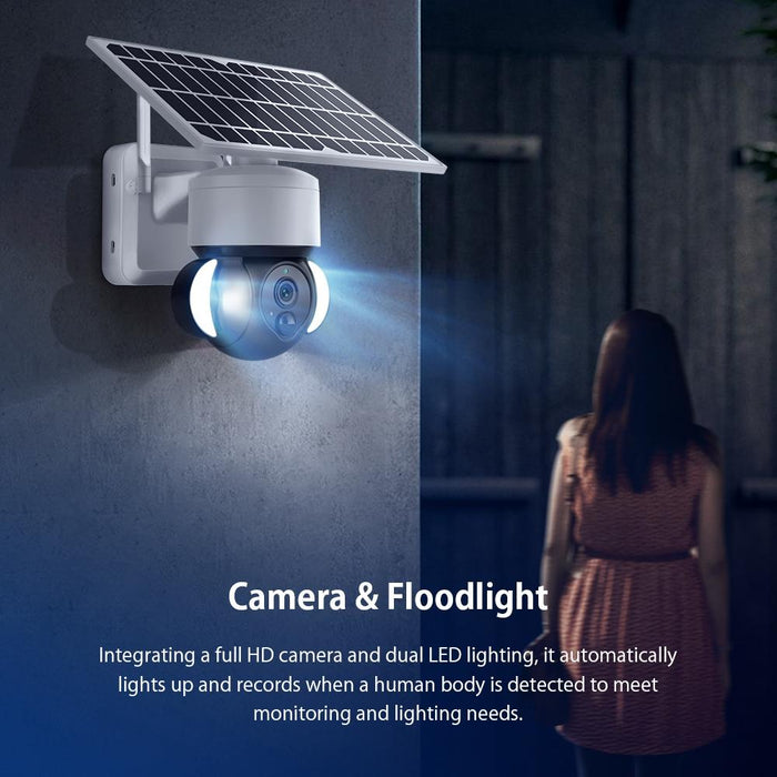 2.4G Wifi Solar Battery Powered Floodlight Ptz Camera With Pir Human Detection