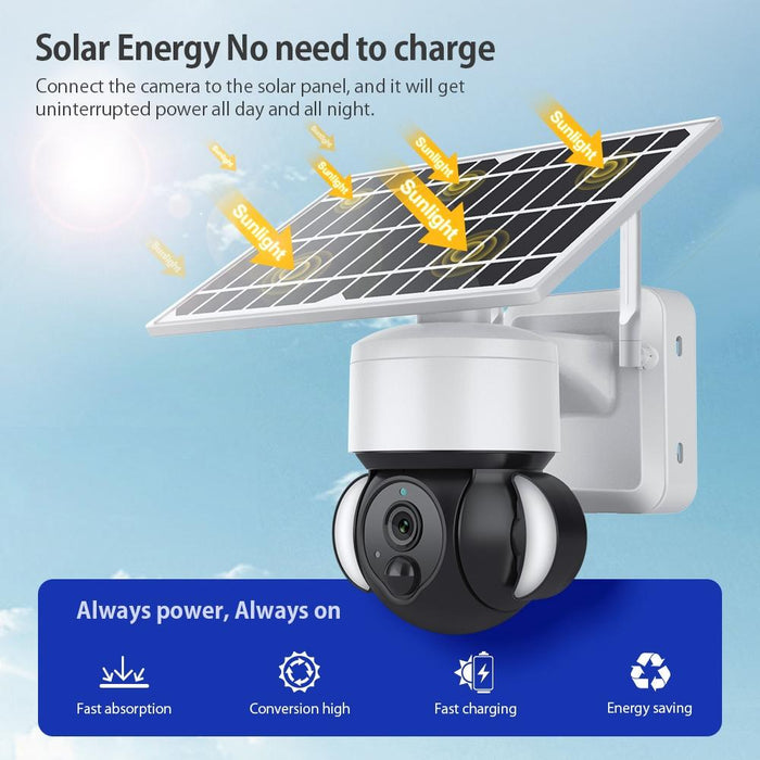 2.4G Wifi Solar Battery Powered Floodlight Ptz Camera With Pir Human Detection