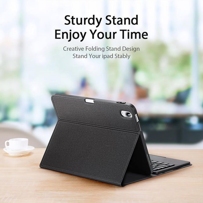 For Ipad 10Th Gen 10.9 2022 Bluetooth Keyboard Leather Case With Touchpad & Smart Sleep Function Black