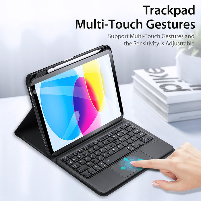 For Ipad 10Th Gen 10.9 2022 Bluetooth Keyboard Leather Case With Touchpad & Smart Sleep Function Black