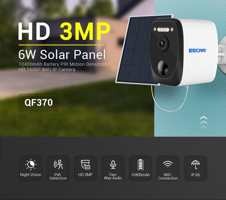 3Mp Cloud Storage Pt Wifi Solar Panel Ip Camera With Pir Alarm Support Night Vision & Two Way Audio