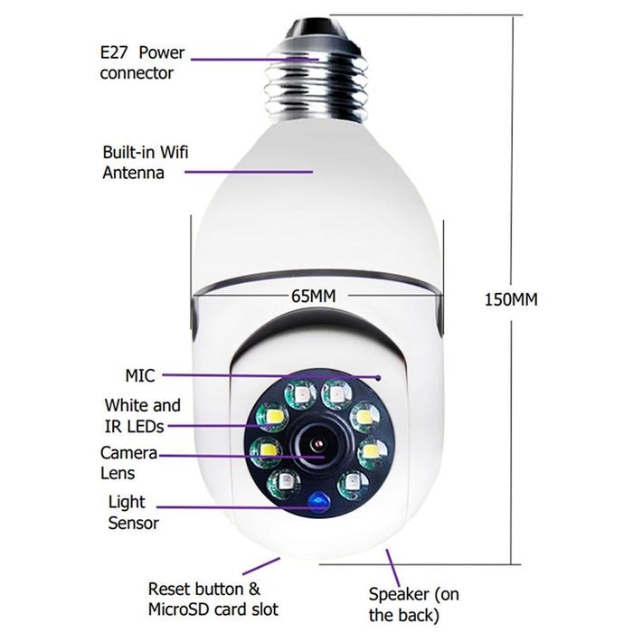 2.0Mp 1080P Light Bulb Wifi Camera Support Ir Night Vision / Motion Detection / Two-Way Voice