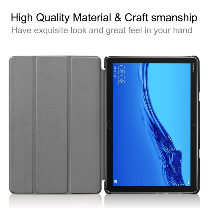 For Huawei Mediapad M5 Lite 10.0 Inch Custer Pattern Pure Colour Horizontal Flip Leather Case With Three-Folding Holder & With Sleep / Wake-Up Function Black