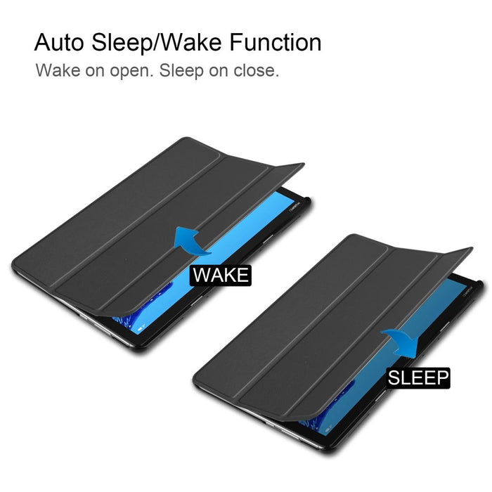 For Huawei Mediapad M5 Lite 10.0 Inch Custer Pattern Pure Colour Horizontal Flip Leather Case With Three-Folding Holder & With Sleep / Wake-Up Function Black