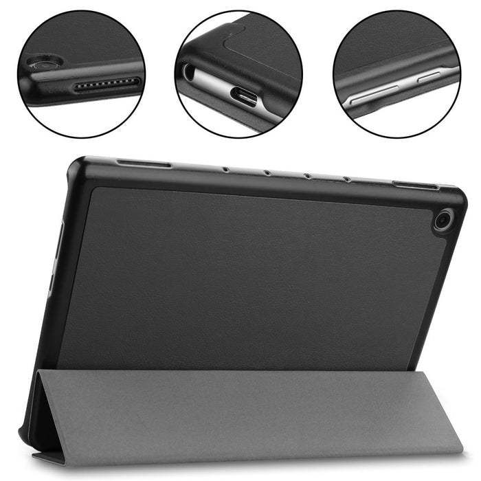 For Huawei Mediapad M5 Lite 10.0 Inch Custer Pattern Pure Colour Horizontal Flip Leather Case With Three-Folding Holder & With Sleep / Wake-Up Function Black
