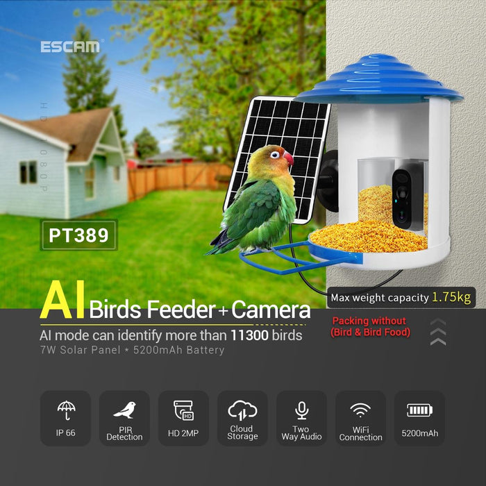 Ip66 Waterproof 2Mp Pir Motion Detection Two-Way Audio Night Vision Wifi Camera With Ai Bird Recognition Bird Watching House