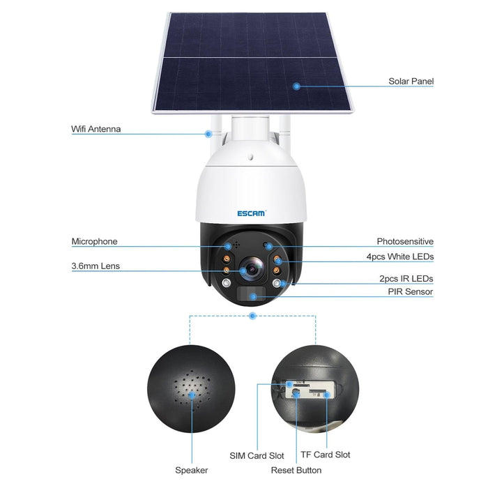 3Mp 24H Recording Cloud Storage Pt 4G Pir Alarm Ip Camera With Solar Panel Au Signal Bands