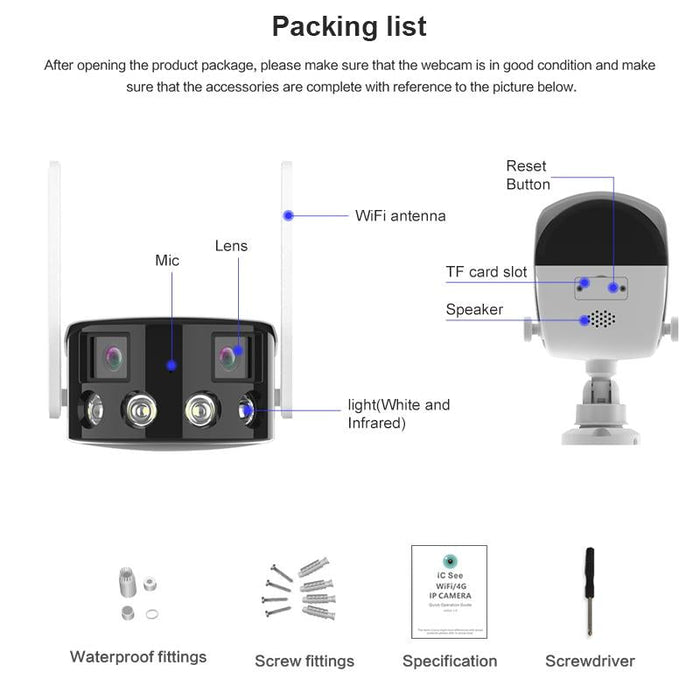 Wifi Humanoid Recognition Ai Alarm 180 Degree Dual 2Mp Ip Camera