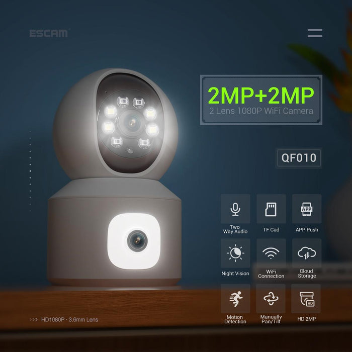 2Mp Dual Lens Dual Screen Surveillance Wifi Camera Support Two-Way Voice & Motion Detection