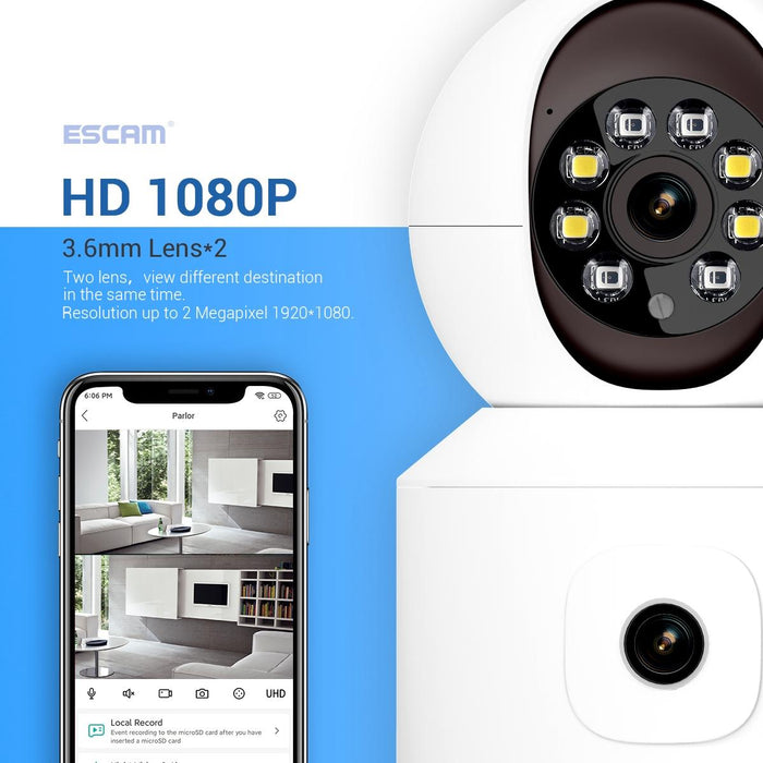 2Mp Dual Lens Dual Screen Surveillance Wifi Camera Support Two-Way Voice & Motion Detection