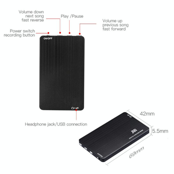 M2 Ultra-Thin Hd Noise Reduction Intelligent Control Voice Voice Recorder Capacity 32Gb Black
