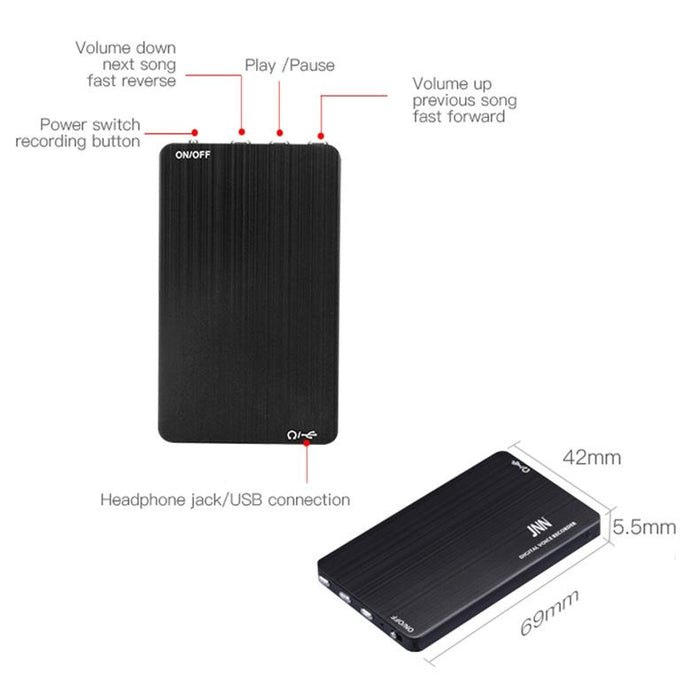 M2 Ultra-Thin Hd Noise Reduction Intelligent Control Voice Voice Recorder Capacity 64Gb Black