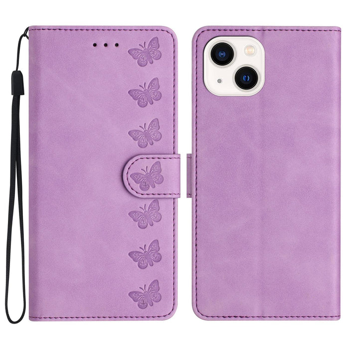 Seven Butterflies Embossed Leather Phone Case For Iphone 15