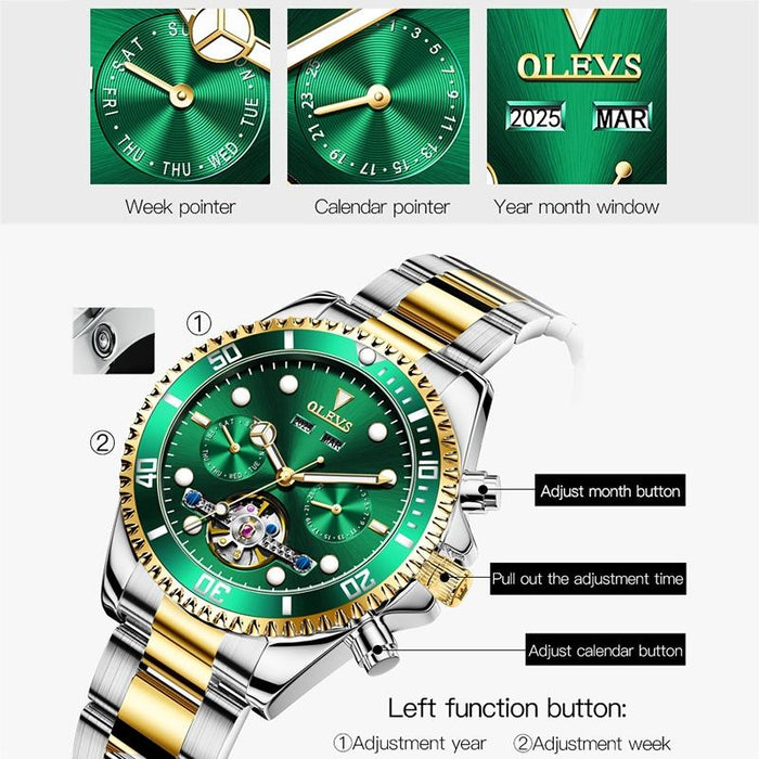 6605 Men Multifunctional Waterproof Mechanical Watch