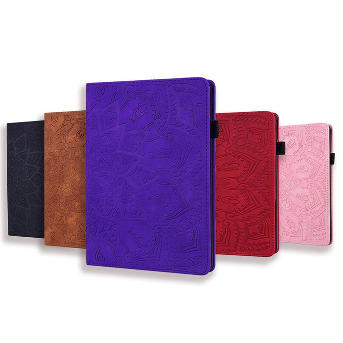 For Huawei Mediapad M6 10.8 Calf Pattern Double Folding Design Embossed Leather Case With Holder & Card Slots & Pen Slot & Elastic Band Purple