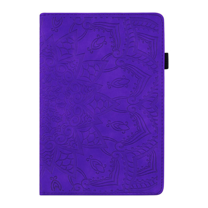 For Huawei Mediapad M6 10.8 Calf Pattern Double Folding Design Embossed Leather Case With Holder & Card Slots & Pen Slot & Elastic Band Purple