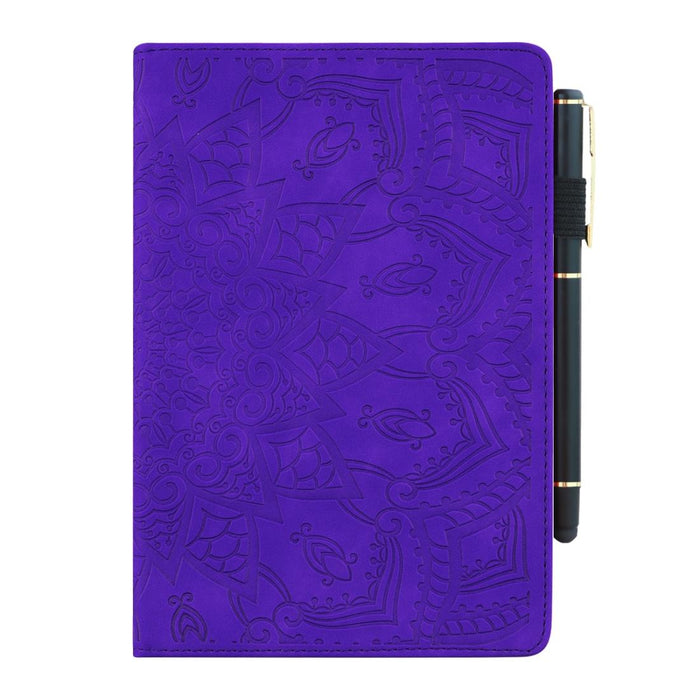For Huawei Mediapad M6 10.8 Calf Pattern Double Folding Design Embossed Leather Case With Holder & Card Slots & Pen Slot & Elastic Band Purple