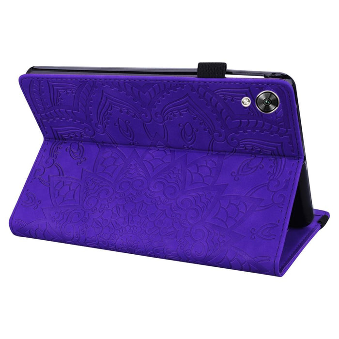 For Huawei Mediapad M6 10.8 Calf Pattern Double Folding Design Embossed Leather Case With Holder & Card Slots & Pen Slot & Elastic Band Purple