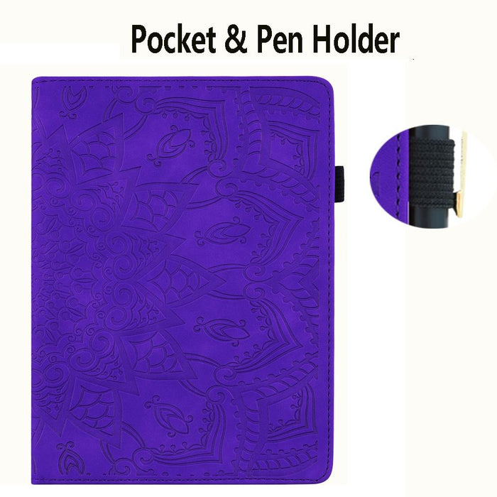 For Huawei Mediapad M6 10.8 Calf Pattern Double Folding Design Embossed Leather Case With Holder & Card Slots & Pen Slot & Elastic Band Purple