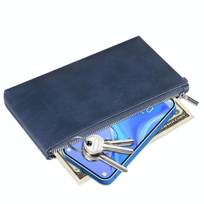 6 Inch Simple Retro Leather Clutch Zipper Bag