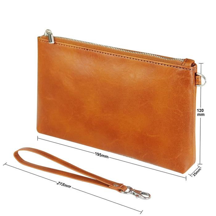 6 Inch Simple Retro Leather Clutch Zipper Bag