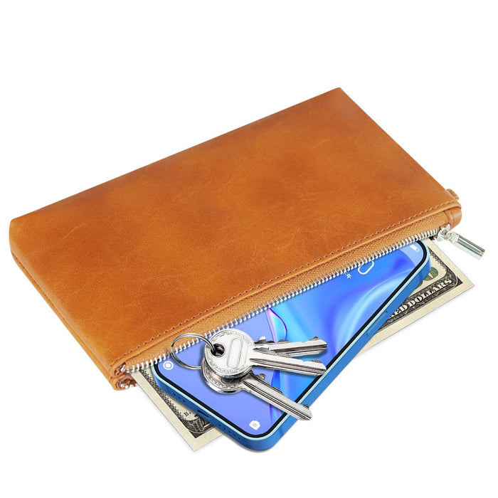 6 Inch Simple Retro Leather Clutch Zipper Bag