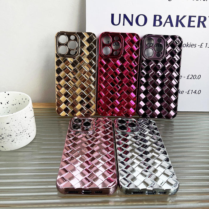 Retro Weave Texture Electroplating Phone Case For Iphone 15