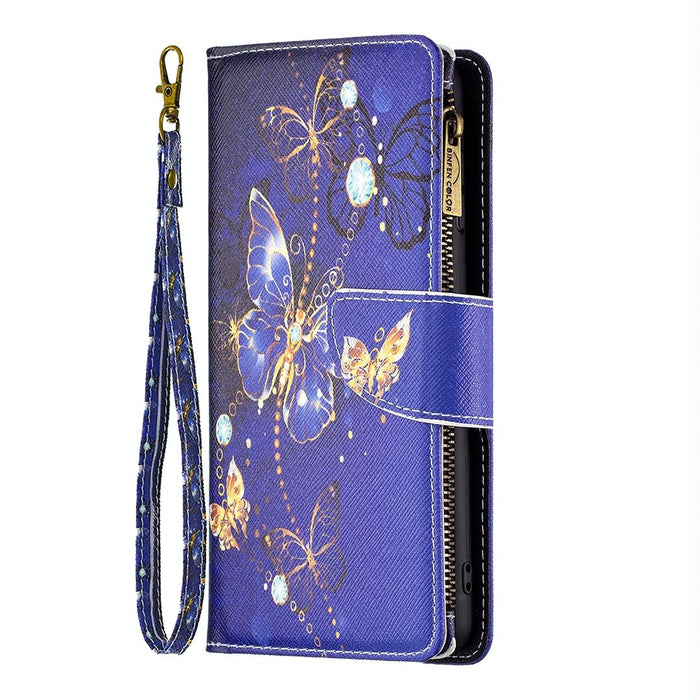 Coloured Drawing Pattern Zipper Phone Leather Case