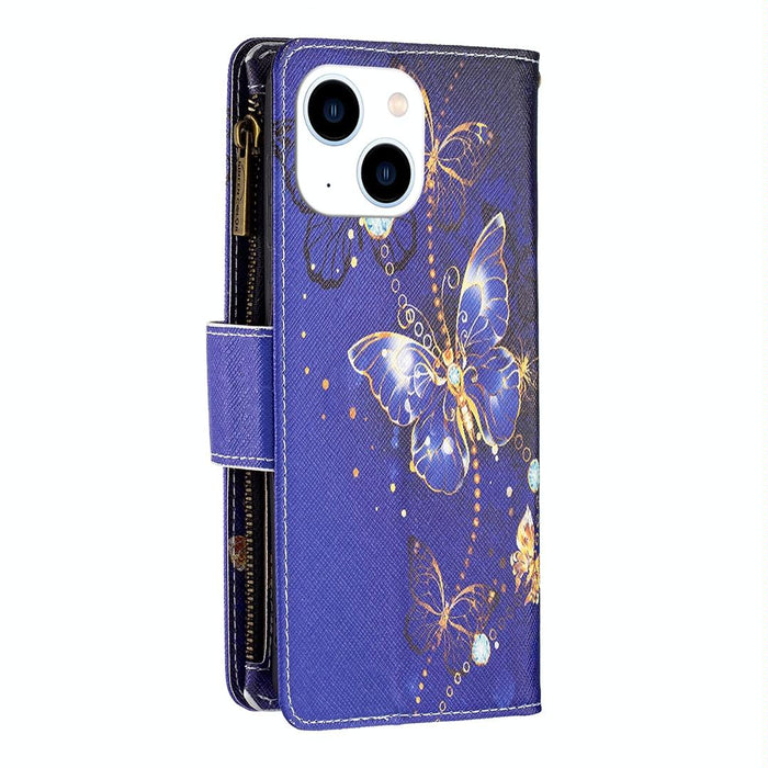 Coloured Drawing Pattern Zipper Phone Leather Case