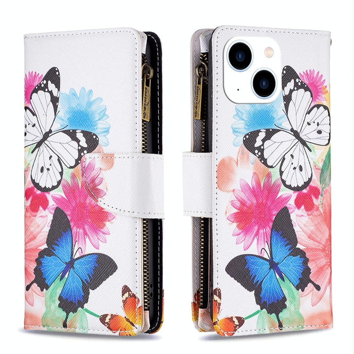 Coloured Drawing Pattern Zipper Phone Leather Case