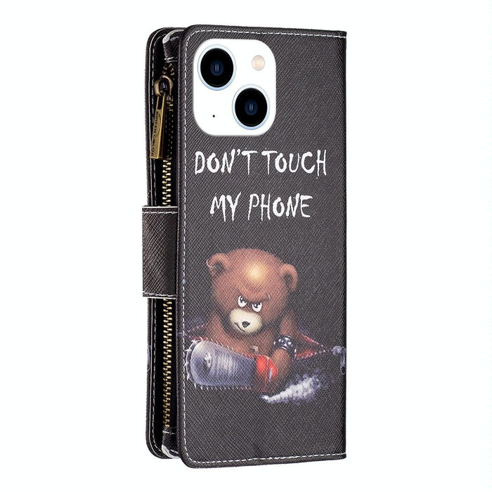 Coloured Drawing Pattern Zipper Phone Leather Case