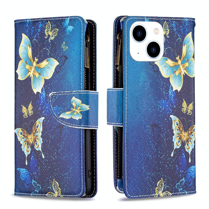 Coloured Drawing Pattern Zipper Phone Leather Case