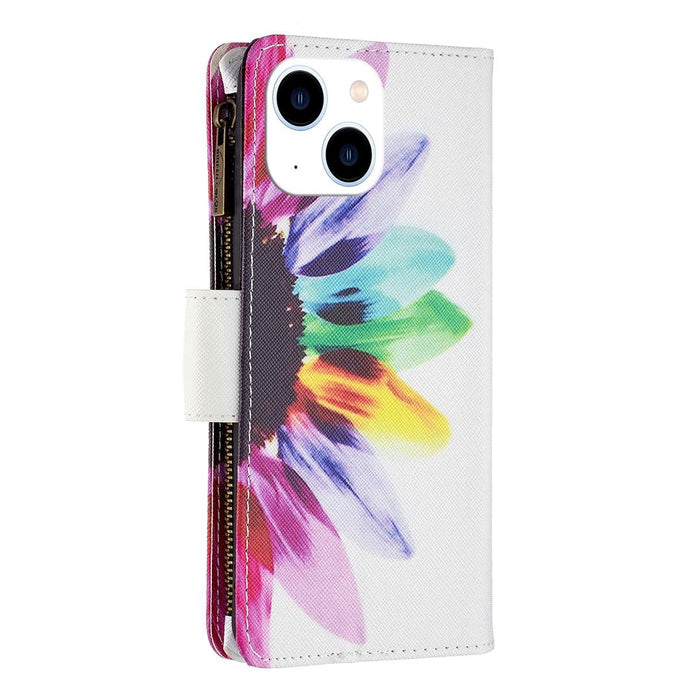 Coloured Drawing Pattern Zipper Phone Leather Case