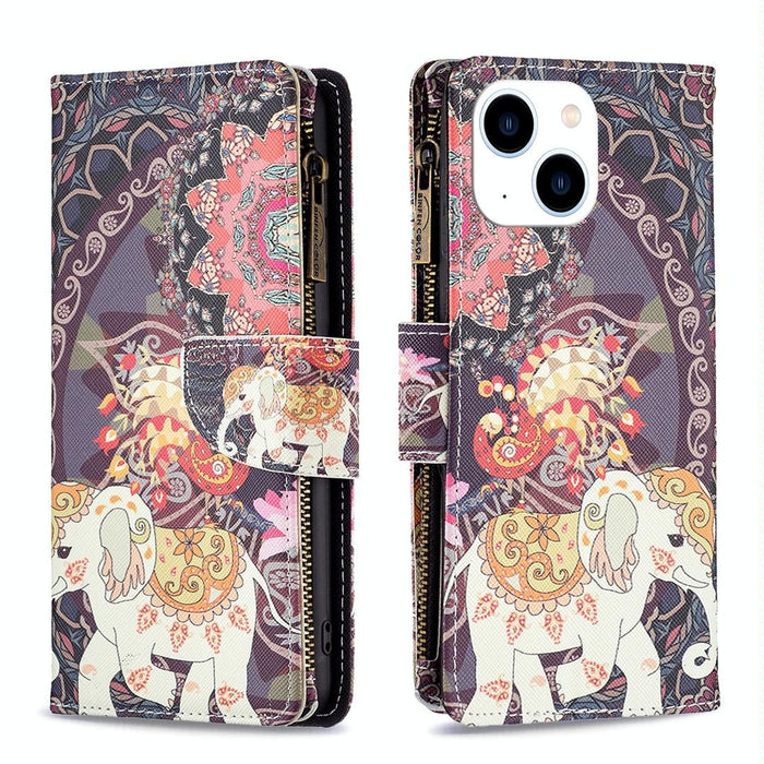 Coloured Drawing Pattern Zipper Phone Leather Case