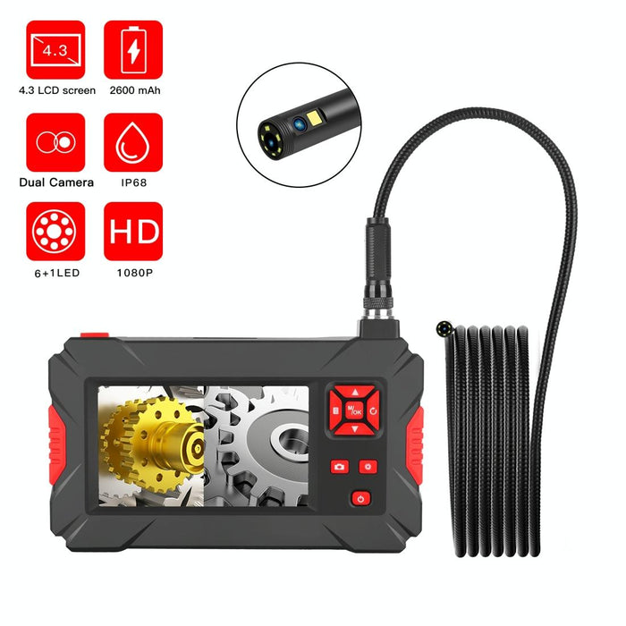 5.5Mm 1080P Iwaterproof 4.3 Inch Screen Dual Camera Digital Endoscope Length 3M Snake Tube Black