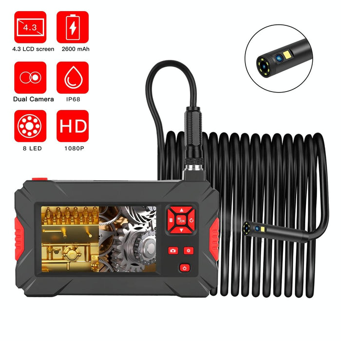 5.5Mm 1080P Iwaterproof 4.3 Inch Screen Dual Camera Digital Endoscope Length 2M Hard Cable Black