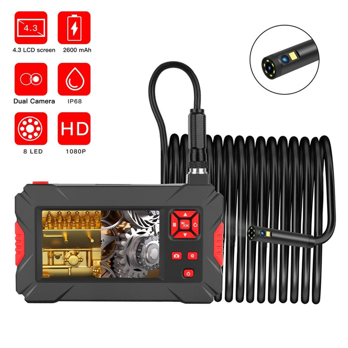 5.5Mm 1080P Iwaterproof 4.3 Inch Screen Dual Camera Digital Endoscope Length 5M Hard Cable Black