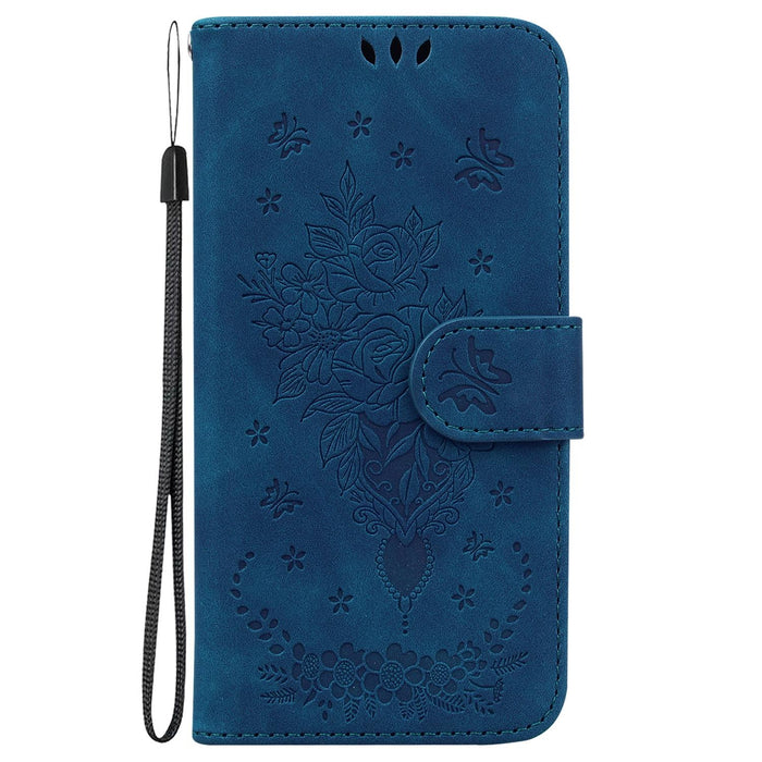 Butterfly Rose Embossed Leather Phone Case For Iphone 15