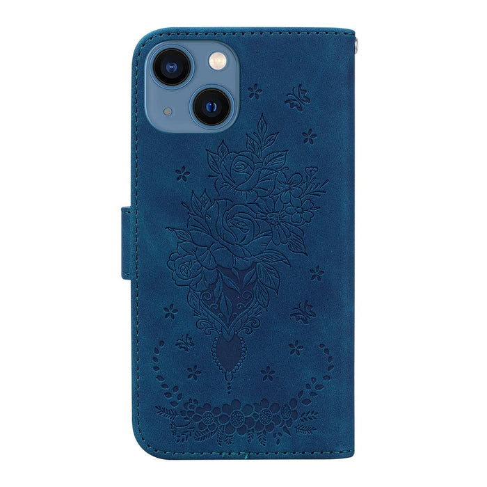 Butterfly Rose Embossed Leather Phone Case For Iphone 15