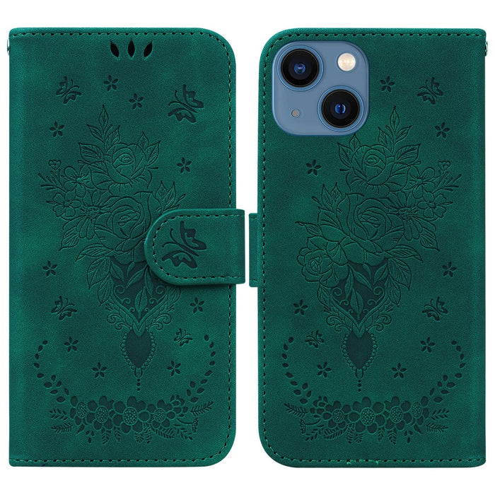 Butterfly Rose Embossed Leather Phone Case For Iphone 15