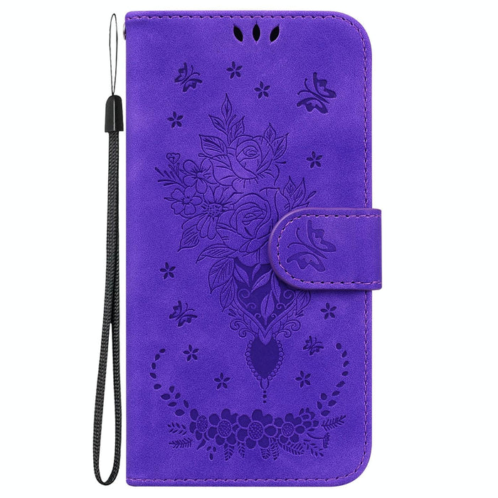 Butterfly Rose Embossed Leather Phone Case For Iphone 15