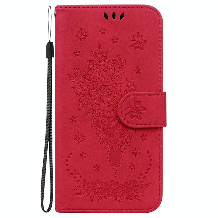 Butterfly Rose Embossed Leather Phone Case For Iphone 15