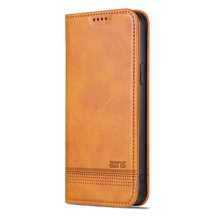 Azns Magnetic Calf Texture Leather Phone Case For Iphone 15