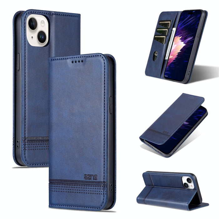 Azns Magnetic Calf Texture Leather Phone Case For Iphone 15