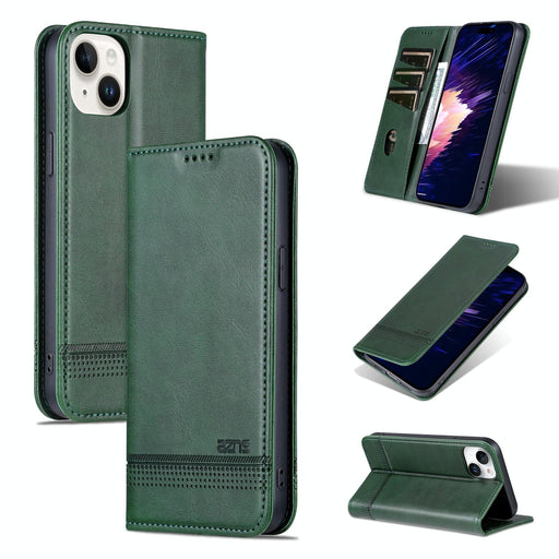 Azns Magnetic Calf Texture Leather Phone Case For Iphone 15