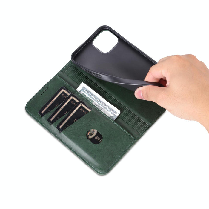 Azns Magnetic Calf Texture Leather Phone Case For Iphone 15